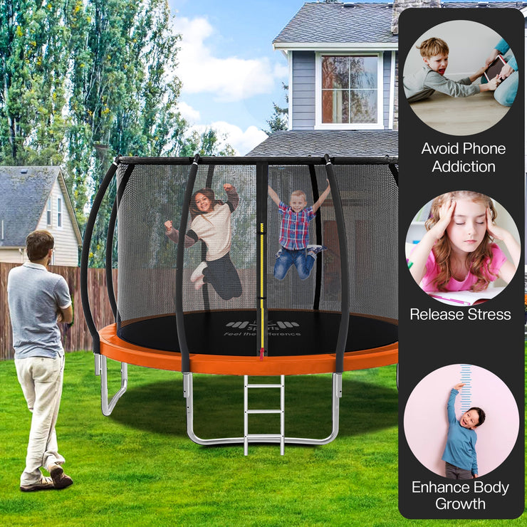 Outdoor Trampoline 6FT/8FT/10FT/12FT - Rebounder Trampoline for Toddlers, Kids & Adults with Safety Enclosure Net, Anti-tear, UV-Proof Pad, Exercise & Fitness