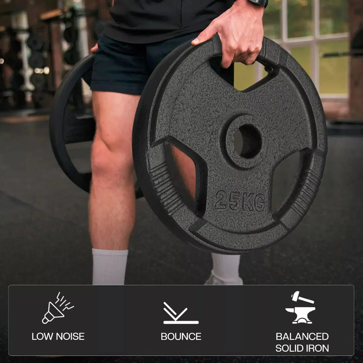 Olympic Cast Iron Weight Plates Set – Tri-Grip 2-Inch Barbell Weights (5kg to 25kg) – Pair – Ideal for Home & Gym Workouts
