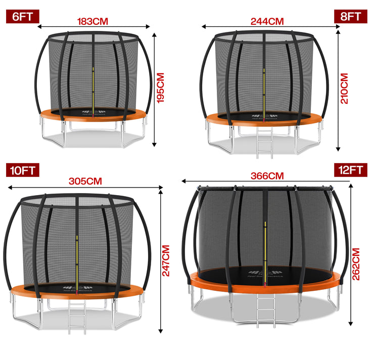 Outdoor Trampoline 6FT/8FT/10FT/12FT - Rebounder Trampoline for Toddlers, Kids & Adults with Safety Enclosure Net, Anti-tear, UV-Proof Pad, Exercise & Fitness