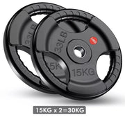 Tri-Grip Cast Iron Weight Plates with Rubber Coating – 1-Inch Standard Barbell Weights (2.5kg to 25kg) – Sold in Pairs for Home & Gym Use