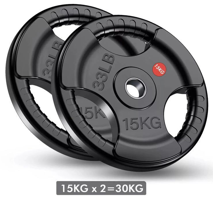 Tri-Grip Cast Iron Weight Plates with Rubber Coating – 1-Inch Standard Barbell Weights (2.5kg to 25kg) – Sold in Pairs for Home & Gym Use
