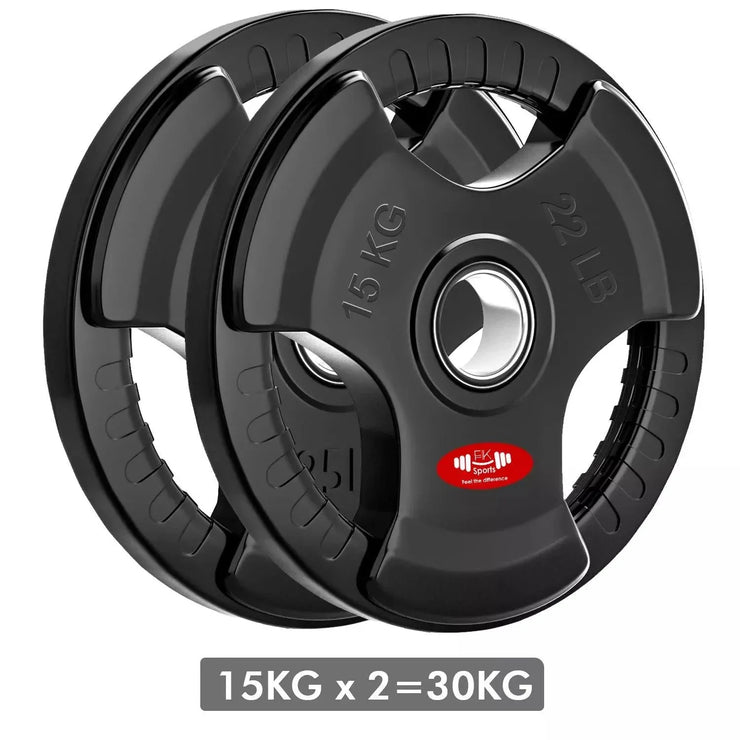 Olympic Weight Plates with Rubber Coating – 2-Inch Cast Iron Core Tri-Grip Barbell Plates (2.5kg to 25kg) – Sold in Pairs for Home & Gym Strength Training