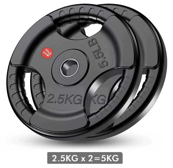 Tri-Grip Cast Iron Weight Plates with Rubber Coating – 1-Inch Standard Barbell Weights (2.5kg to 25kg) – Sold in Pairs for Home & Gym Use
