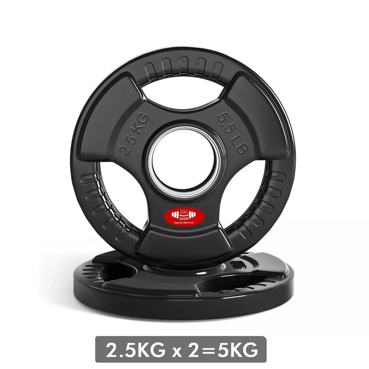 Olympic Weight Plates with Rubber Coating – 2-Inch Cast Iron Core Tri-Grip Barbell Plates (2.5kg to 25kg) – Sold in Pairs for Home & Gym Strength Training