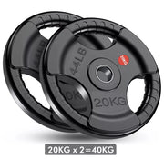 Tri-Grip Cast Iron Weight Plates with Rubber Coating – 1-Inch Standard Barbell Weights (2.5kg to 25kg) – Sold in Pairs for Home & Gym Use