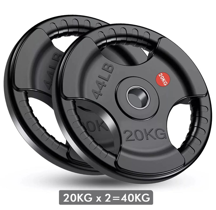 Tri-Grip Cast Iron Weight Plates with Rubber Coating – 1-Inch Standard Barbell Weights (2.5kg to 25kg) – Sold in Pairs for Home & Gym Use