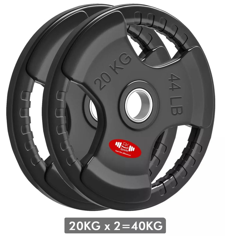 Olympic Weight Plates with Rubber Coating – 2-Inch Cast Iron Core Tri-Grip Barbell Plates (2.5kg to 25kg) – Sold in Pairs for Home & Gym Strength Training