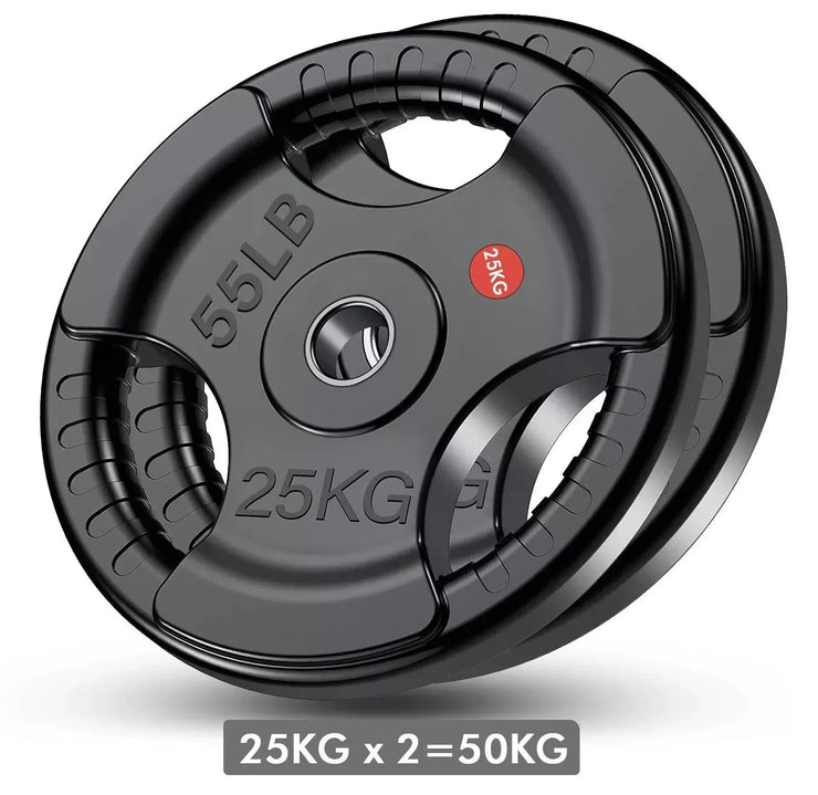 Tri-Grip Cast Iron Weight Plates with Rubber Coating – 1-Inch Standard Barbell Weights (2.5kg to 25kg) – Sold in Pairs for Home & Gym Use