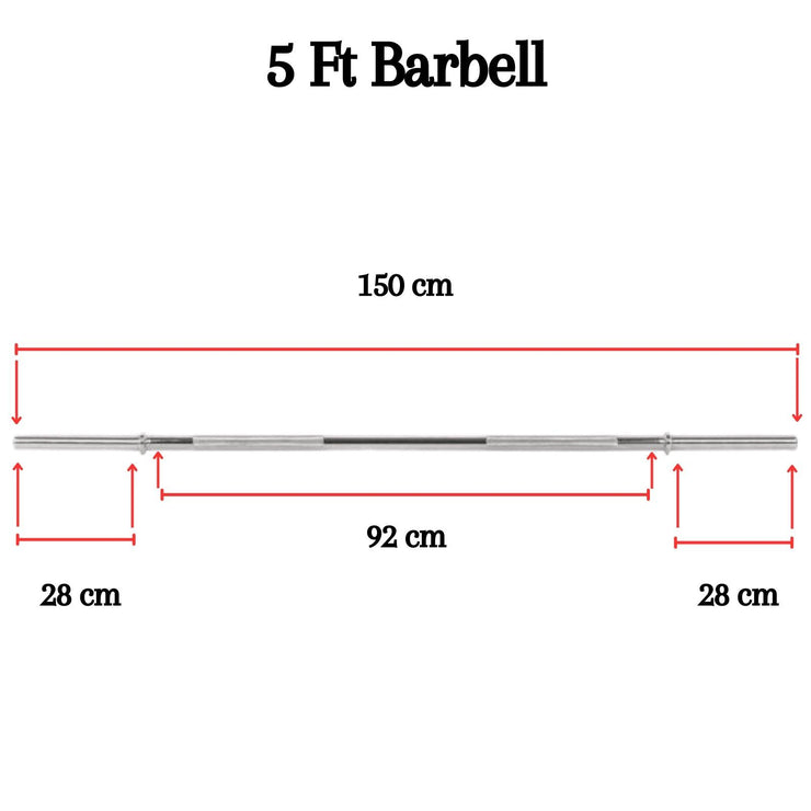 Standard 1" Chrome Barbell – 4ft, 5ft, 6ft, 7ft | Knurled Grip, Collars Included | Fits 1" Weight Plates – Home Gym & Strength Training