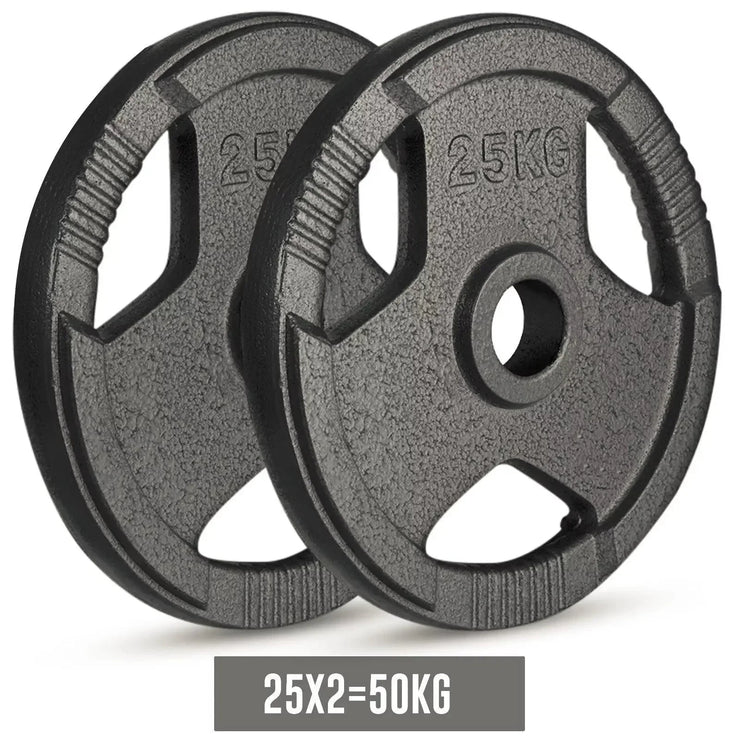Olympic Cast Iron Weight Plates Set – Tri-Grip 2-Inch Barbell Weights (5kg to 25kg) – Pair – Ideal for Home & Gym Workouts