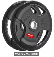 Olympic Weight Plates with Rubber Coating – 2-Inch Cast Iron Core Tri-Grip Barbell Plates (2.5kg to 25kg) – Sold in Pairs for Home & Gym Strength Training