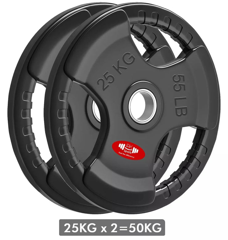 Olympic Weight Plates with Rubber Coating – 2-Inch Cast Iron Core Tri-Grip Barbell Plates (2.5kg to 25kg) – Sold in Pairs for Home & Gym Strength Training