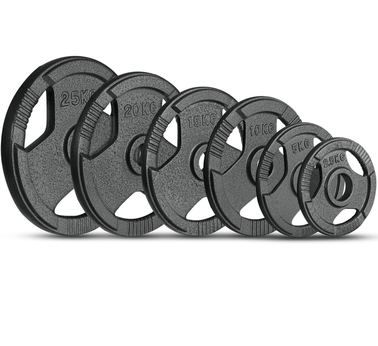 Olympic Cast Iron Weight Plates Set – Tri-Grip 2-Inch Barbell Weights (5kg to 25kg) – Pair – Ideal for Home & Gym Workouts