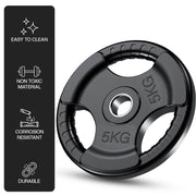 Tri-Grip Cast Iron Weight Plates with Rubber Coating – 1-Inch Standard Barbell Weights (2.5kg to 25kg) – Sold in Pairs for Home & Gym Use