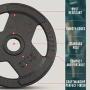 Olympic Cast Iron Weight Plates Set – Tri-Grip 2-Inch Barbell Weights (5kg to 25kg) – Pair – Ideal for Home & Gym Workouts