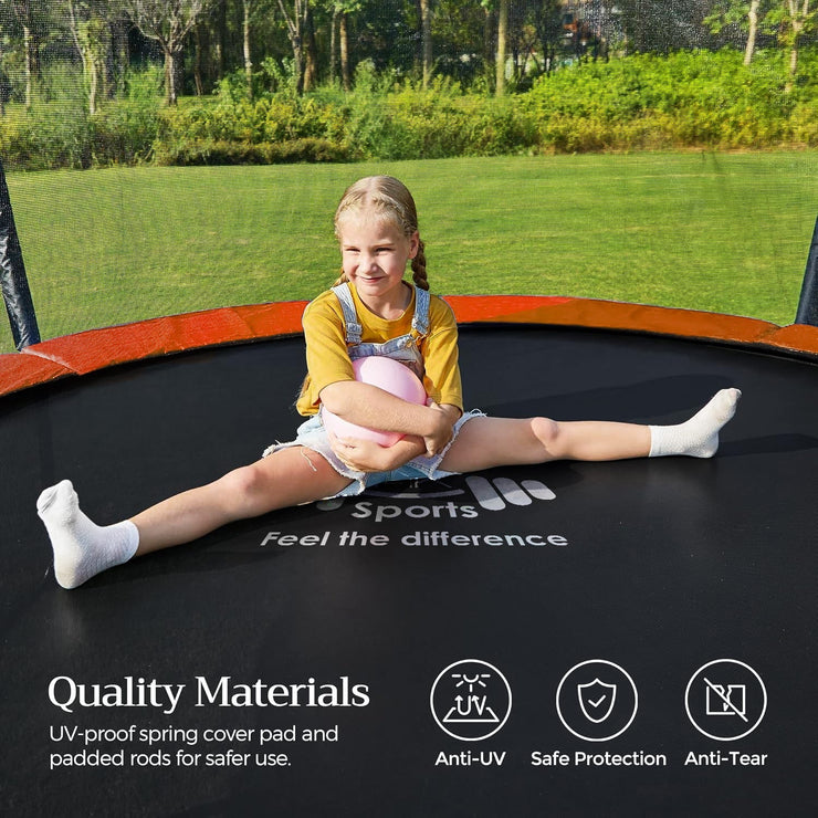 Outdoor Trampoline 6FT/8FT/10FT/12FT - Rebounder Trampoline for Toddlers, Kids & Adults with Safety Enclosure Net, Anti-tear, UV-Proof Pad, Exercise & Fitness