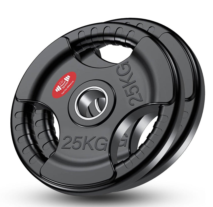 Olympic Weight Plates with Rubber Coating – 2-Inch Cast Iron Core Tri-Grip Barbell Plates (2.5kg to 25kg) – Sold in Pairs for Home & Gym Strength Training