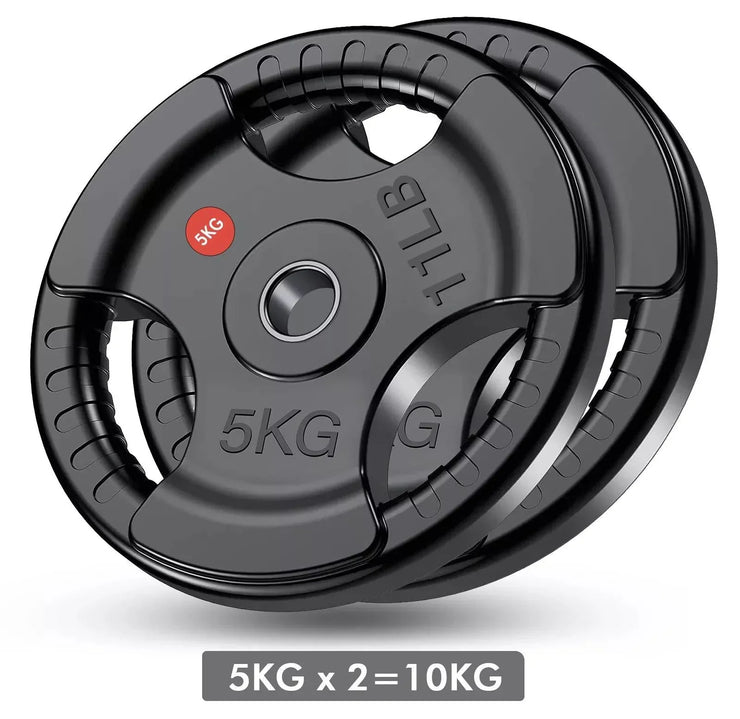 Tri-Grip Cast Iron Weight Plates with Rubber Coating – 1-Inch Standard Barbell Weights (2.5kg to 25kg) – Sold in Pairs for Home & Gym Use