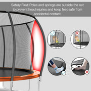 Outdoor Trampoline 6FT/8FT/10FT/12FT - Rebounder Trampoline for Toddlers, Kids & Adults with Safety Enclosure Net, Anti-tear, UV-Proof Pad, Exercise & Fitness