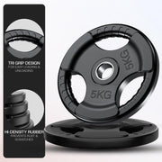 Tri-Grip Cast Iron Weight Plates with Rubber Coating – 1-Inch Standard Barbell Weights (2.5kg to 25kg) – Sold in Pairs for Home & Gym Use