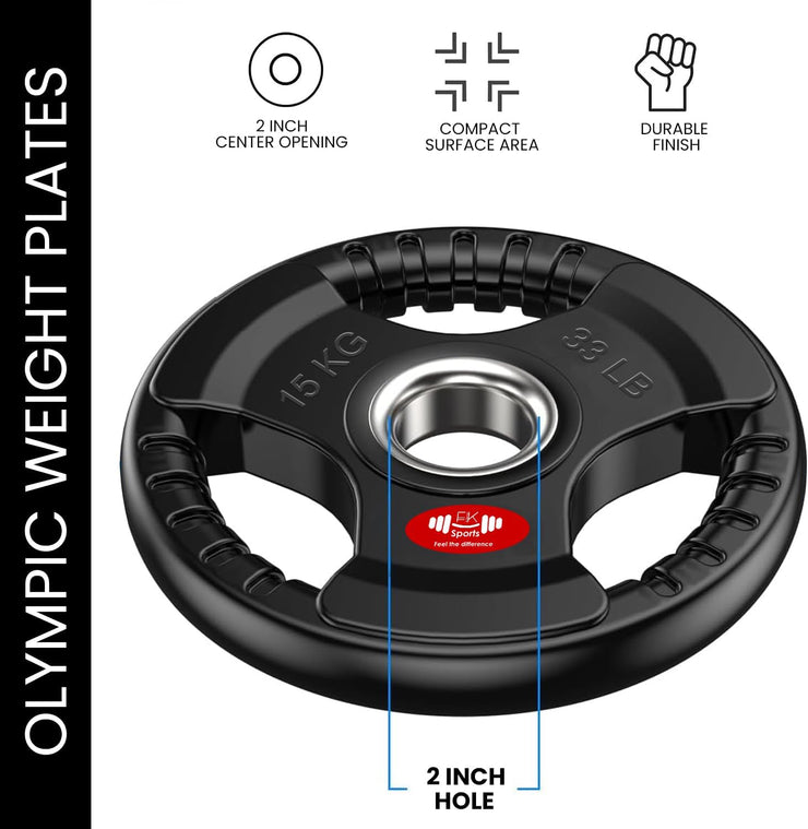 Olympic Weight Plates with Rubber Coating – 2-Inch Cast Iron Core Tri-Grip Barbell Plates (2.5kg to 25kg) – Sold in Pairs for Home & Gym Strength Training