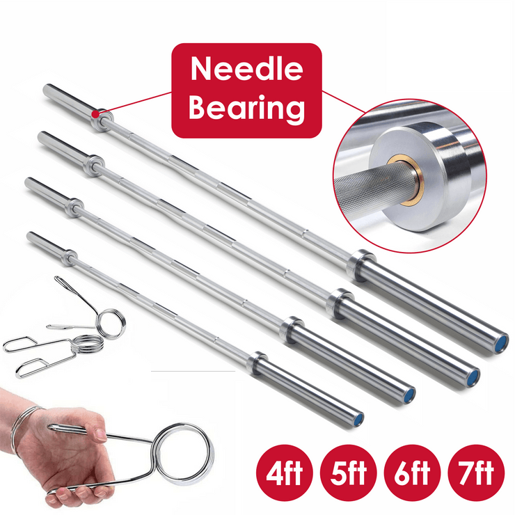 Olympic Barbell Bar – 2" Chrome Finish | 4ft, 5ft, 6ft, 7ft with Collars | Anti-Slip Grip for Weightlifting & Strength Training