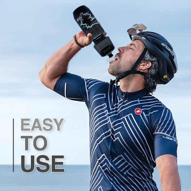 PAX 24oz Sports Black Water Bottle, Squeeze To Squirt Water Bottle, Biking Cycling Bottles Fit In Bike Cages, BPA Free, Great for Adults & Youngsters