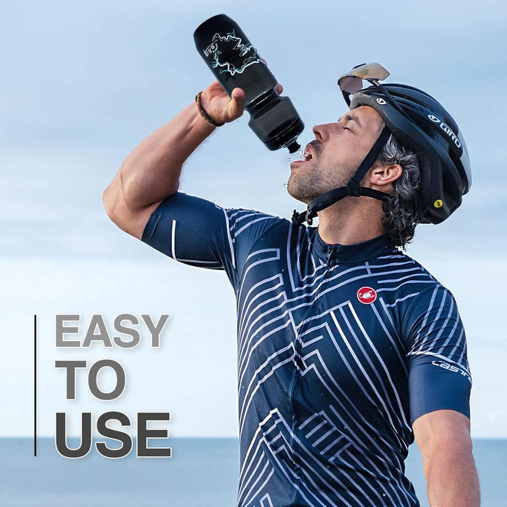 PAX 24oz Sports Black Water Bottle, Squeeze To Squirt Water Bottle, Biking Cycling Bottles Fit In Bike Cages, BPA Free, Great for Adults & Youngsters