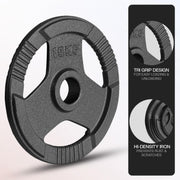 Olympic Cast Iron Weight Plates Set – Tri-Grip 2-Inch Barbell Weights (5kg to 25kg) – Pair – Ideal for Home & Gym Workouts