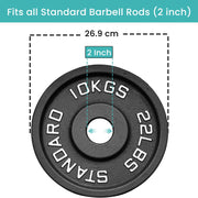 Olympic Cast Iron Weight Plates – 2-Inch Barbell Weights (2.5kg to 25kg) – Heavy-Duty Plates for Home Gym & Fitness – Sold in Pairs