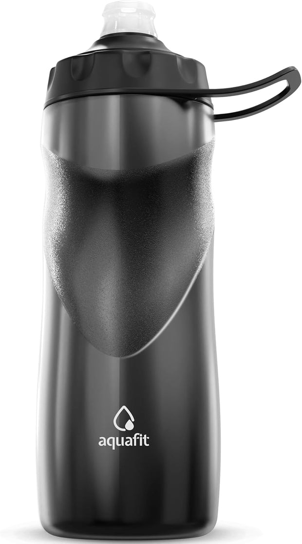 AQUAFIT Insulated Water Bottle - 20oz Leakproof Sports Water Bottle with Bite Lid, Bike Water Bottle, Easy Squeeze Water Bottles, Spill Proof for Cycling Bicycle - Fits Most Bike Cages (Black)