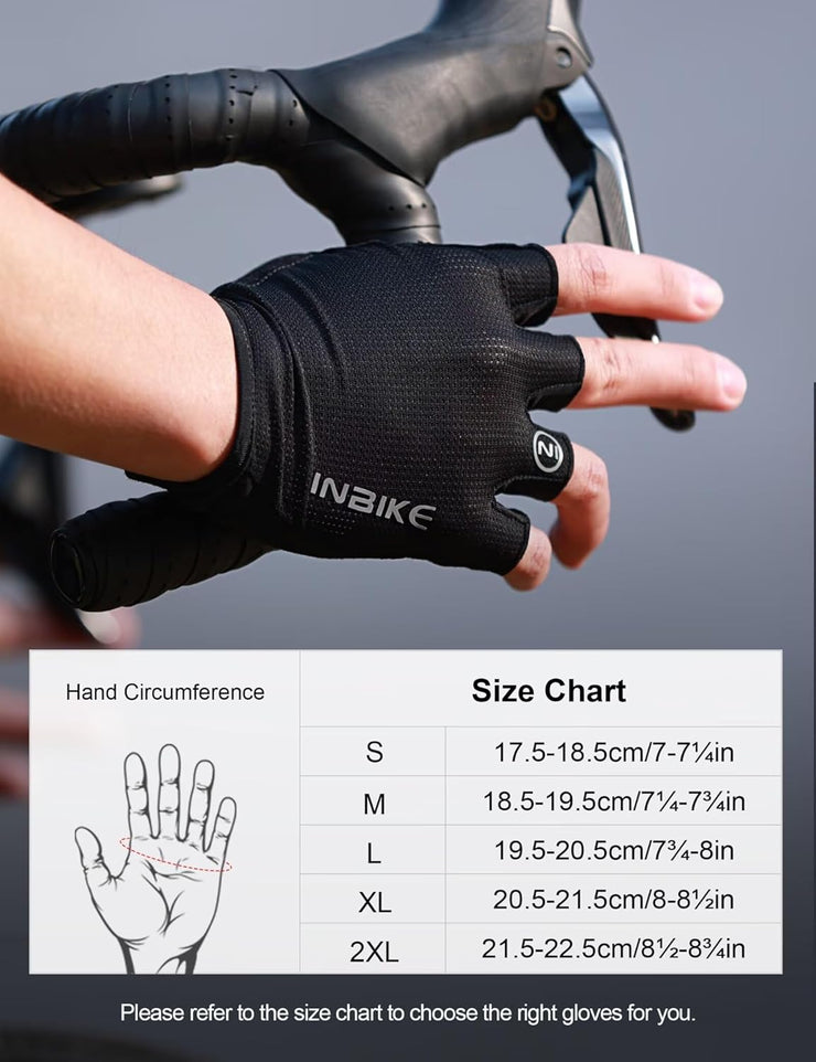 INBIKE Cycling Gloves - Shock-Absorbing, Breathable, Anti-Slip Fingerless Road Bike Gloves for Men & Women