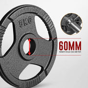 Olympic Cast Iron Weight Plates Set – Tri-Grip 2-Inch Barbell Weights (5kg to 25kg) – Pair – Ideal for Home & Gym Workouts