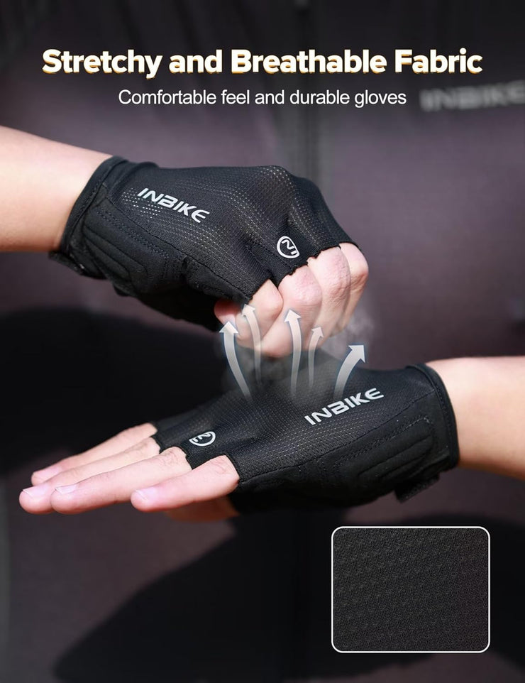 INBIKE Cycling Gloves - Shock-Absorbing, Breathable, Anti-Slip Fingerless Road Bike Gloves for Men & Women