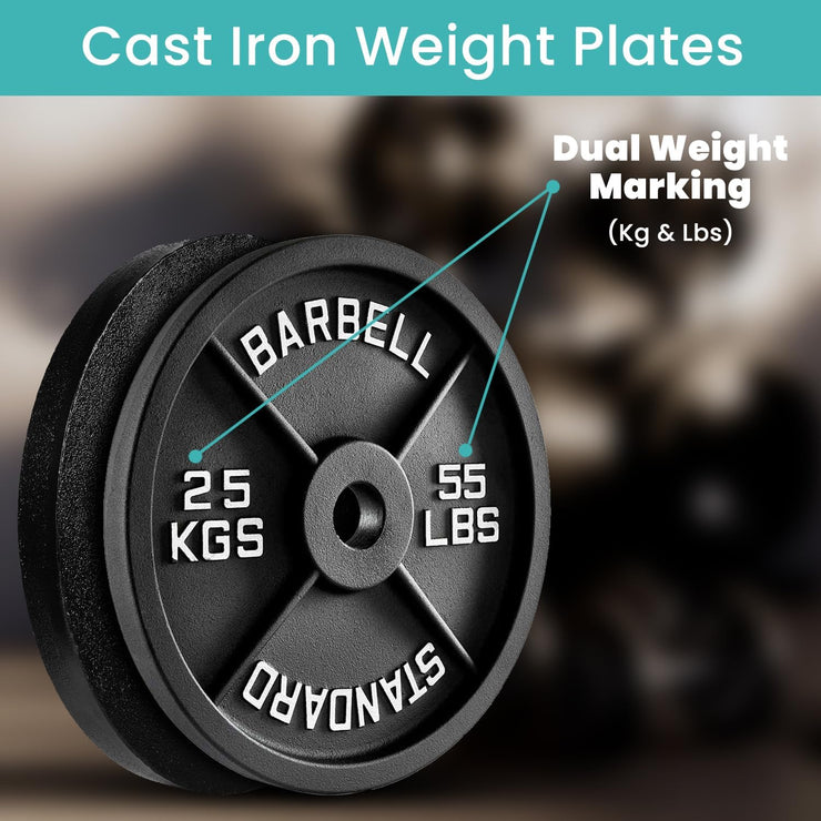 Olympic Cast Iron Weight Plates – 2-Inch Barbell Weights (2.5kg to 25kg) – Heavy-Duty Plates for Home Gym & Fitness – Sold in Pairs