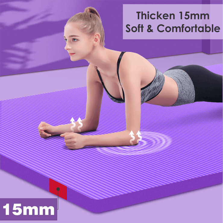 Yoga Mat 15mm Thick Exercise Mat Gym Workout Fitness Pilates Home Non Slip NBR
