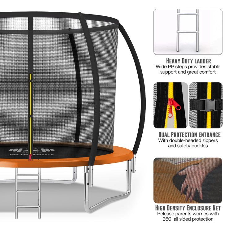 Outdoor Trampoline 6FT/8FT/10FT/12FT - Rebounder Trampoline for Toddlers, Kids & Adults with Safety Enclosure Net, Anti-tear, UV-Proof Pad, Exercise & Fitness