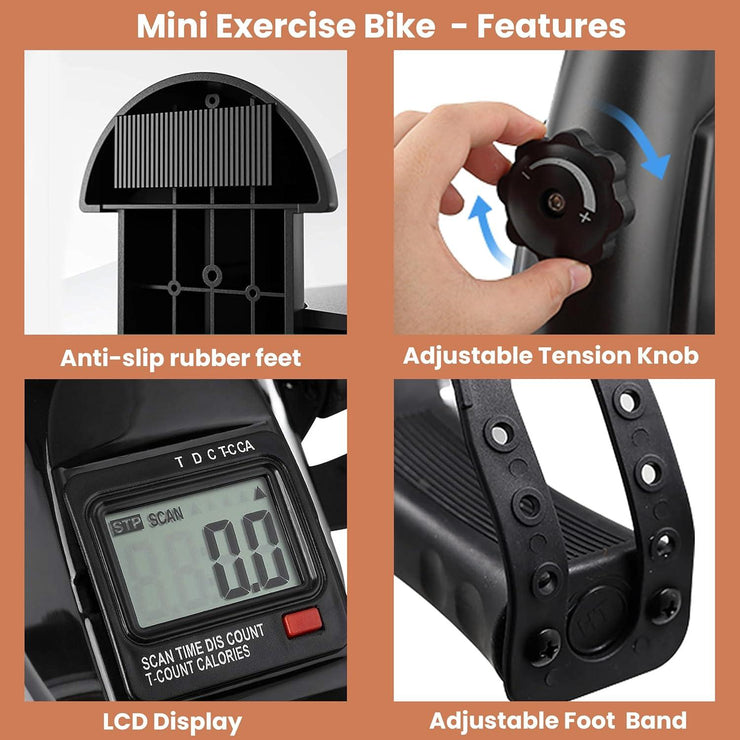 Portable Mini Exercise Bike – Under Desk Pedal Exerciser with LCD Display (Black) – Compact Fitness Cycle for Home & Office