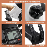 Portable Mini Exercise Bike – Under Desk Pedal Exerciser with LCD Display (White) – Compact Fitness Cycle for Home & Office