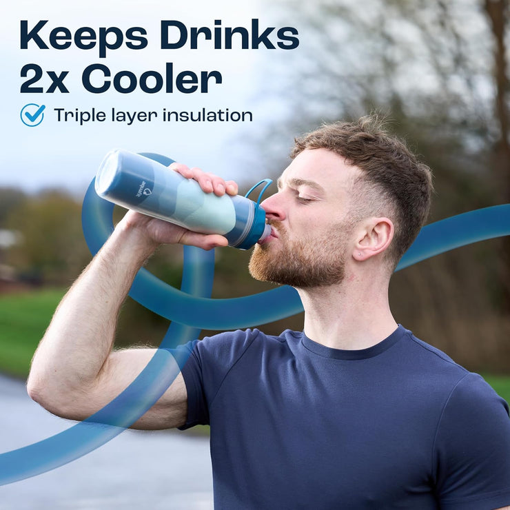 AQUAFIT Insulated Water Bottle - 20oz Leakproof Sports Water Bottle with Bite Lid, Bike Water Bottle, Easy Squeeze Water Bottles, Spill Proof for Cycling Bicycle - Fits Most Bike Cages (Black)