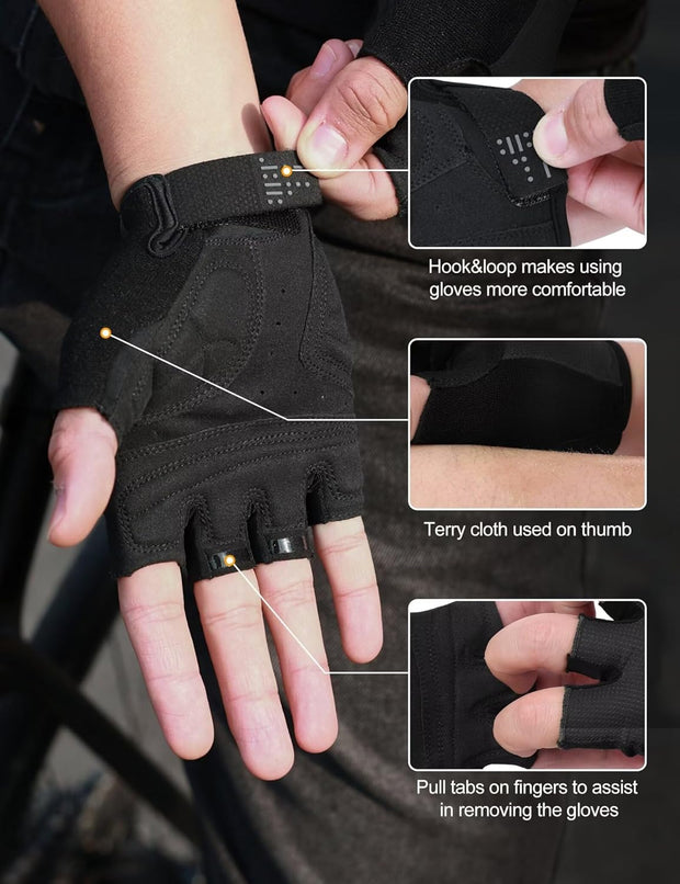 INBIKE Cycling Gloves - Shock-Absorbing, Breathable, Anti-Slip Fingerless Road Bike Gloves for Men & Women