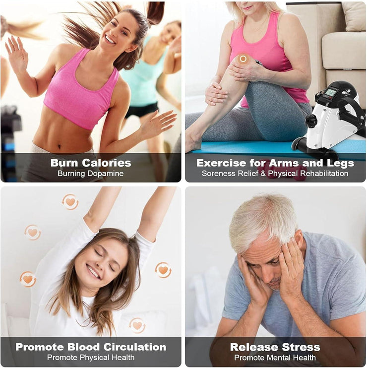 Portable Mini Exercise Bike – Under Desk Pedal Exerciser with LCD Display (White) – Compact Fitness Cycle for Home & Office