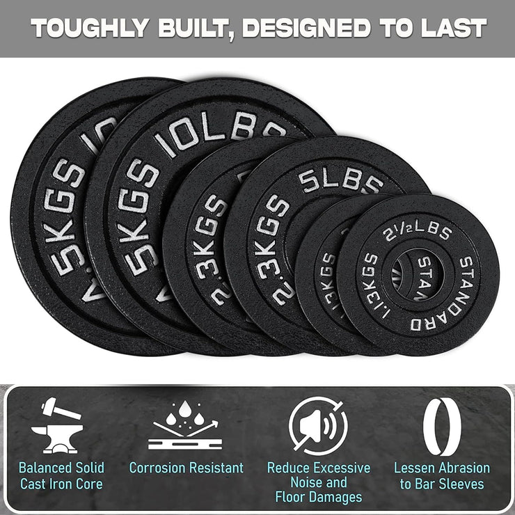 Olympic Cast Iron Weight Plates – 2-Inch Barbell Weights (2.5kg to 25kg) – Heavy-Duty Plates for Home Gym & Fitness – Sold in Pairs