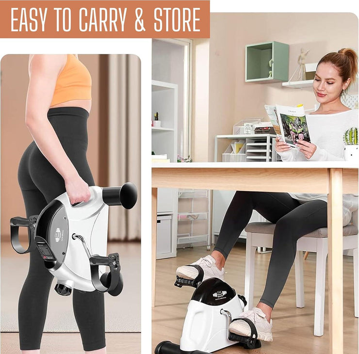 Portable Mini Exercise Bike – Under Desk Pedal Exerciser with LCD Display (White) – Compact Fitness Cycle for Home & Office