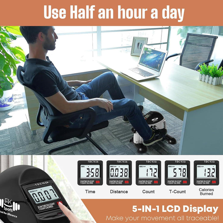 Portable Mini Exercise Bike – Under Desk Pedal Exerciser with LCD Display (White) – Compact Fitness Cycle for Home & Office