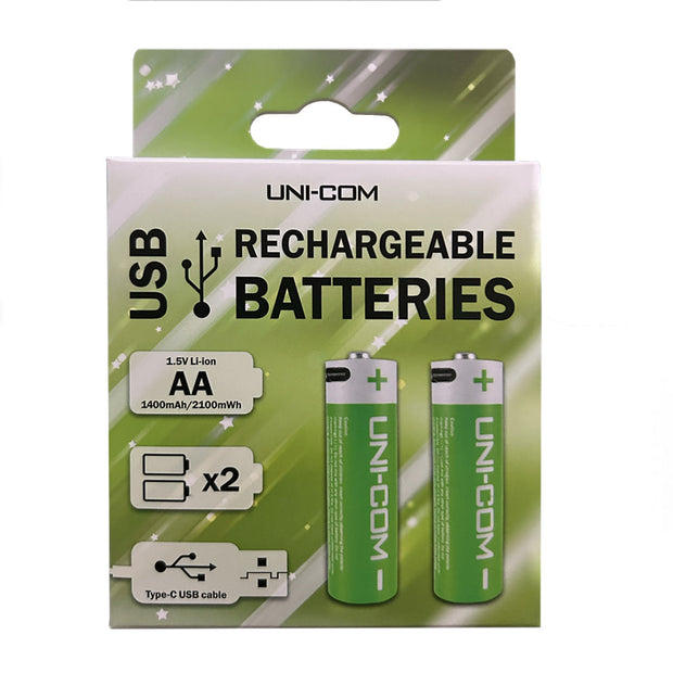 2 x AA Rechargeable Batteries with USB Cable