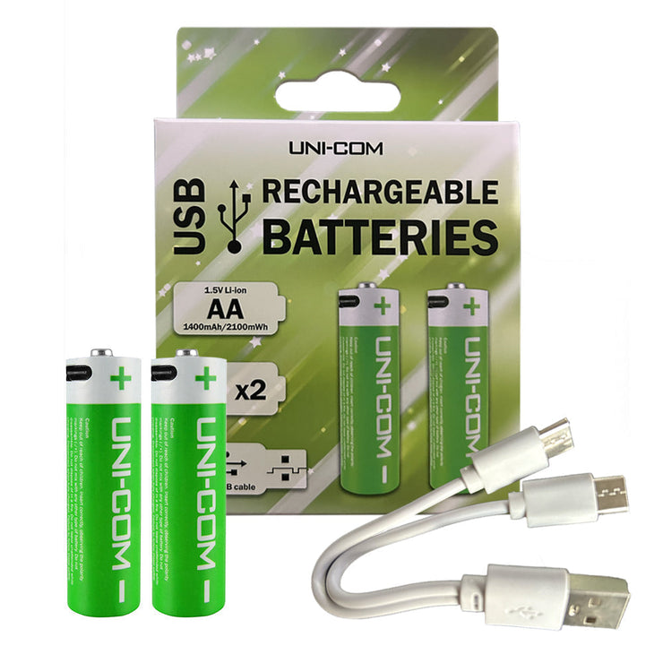 2 x AA Rechargeable Batteries with USB Cable