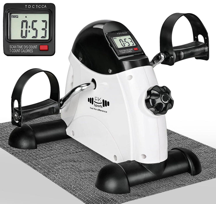 Portable Mini Exercise Bike – Under Desk Pedal Exerciser with LCD Display (White) – Compact Fitness Cycle for Home & Office