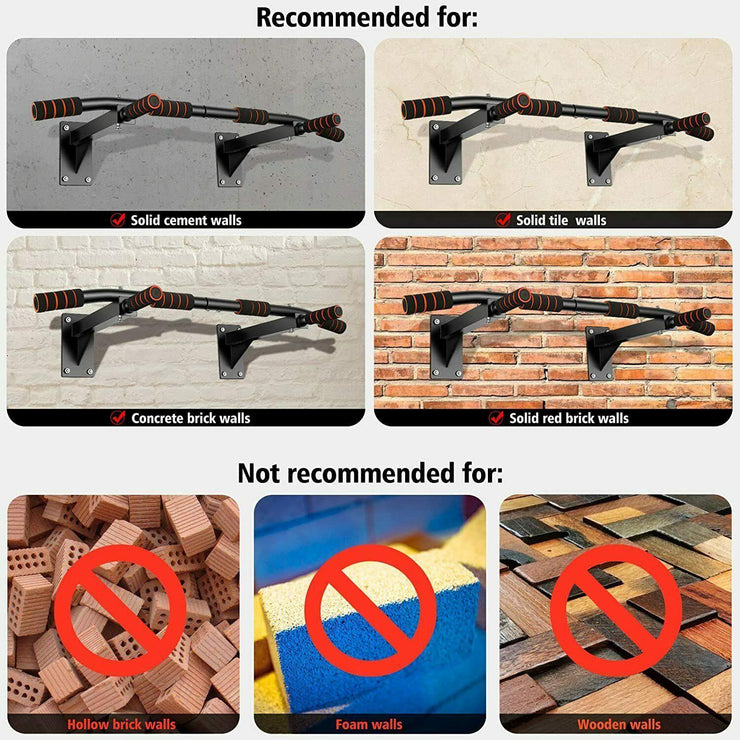 Wall Mounted Pull Chin Up Bar Heavy Duty Dip Station Gym Home Exercise Fitness