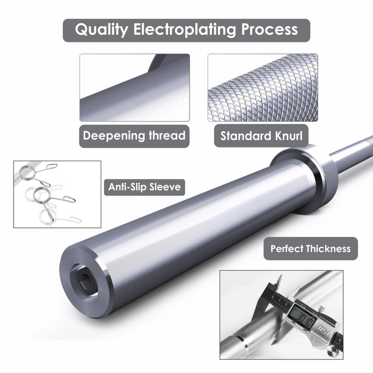 Olympic Barbell Bar – 2" Chrome Finish | 4ft, 5ft, 6ft, 7ft with Collars | Anti-Slip Grip for Weightlifting & Strength Training